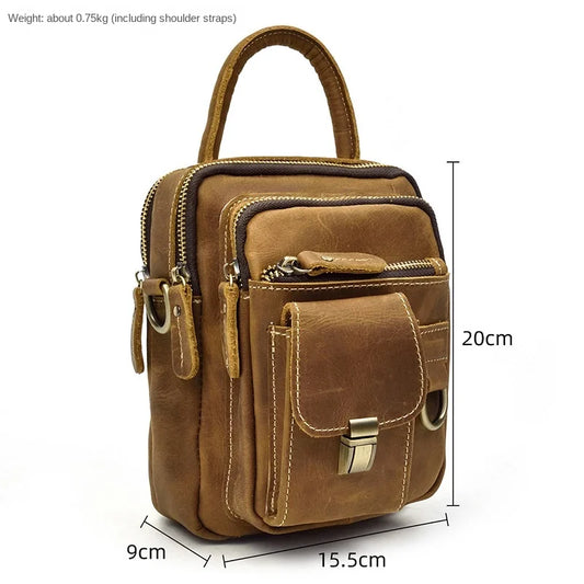 Full-grain Cowhide Multifunctional Handbag Men's Crossbody Bag