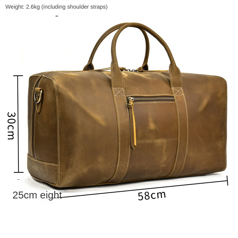 Crazy Horse Leather Duffle Bag, Vintage Genuine Leather, Large Capacity Cowhide Travel Bag