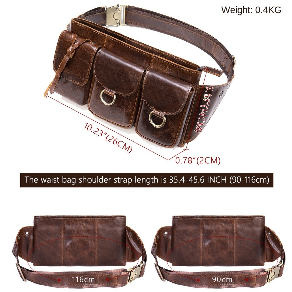 Men's Genuine Leather Waist Bag Retro Full-grain Cowhide Chest Bag
