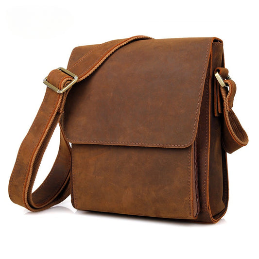Retro Cowhide Large Capacity Crossbody Bag for Men's Shoulder Bag, Crazy Horse Leather Men's Bag