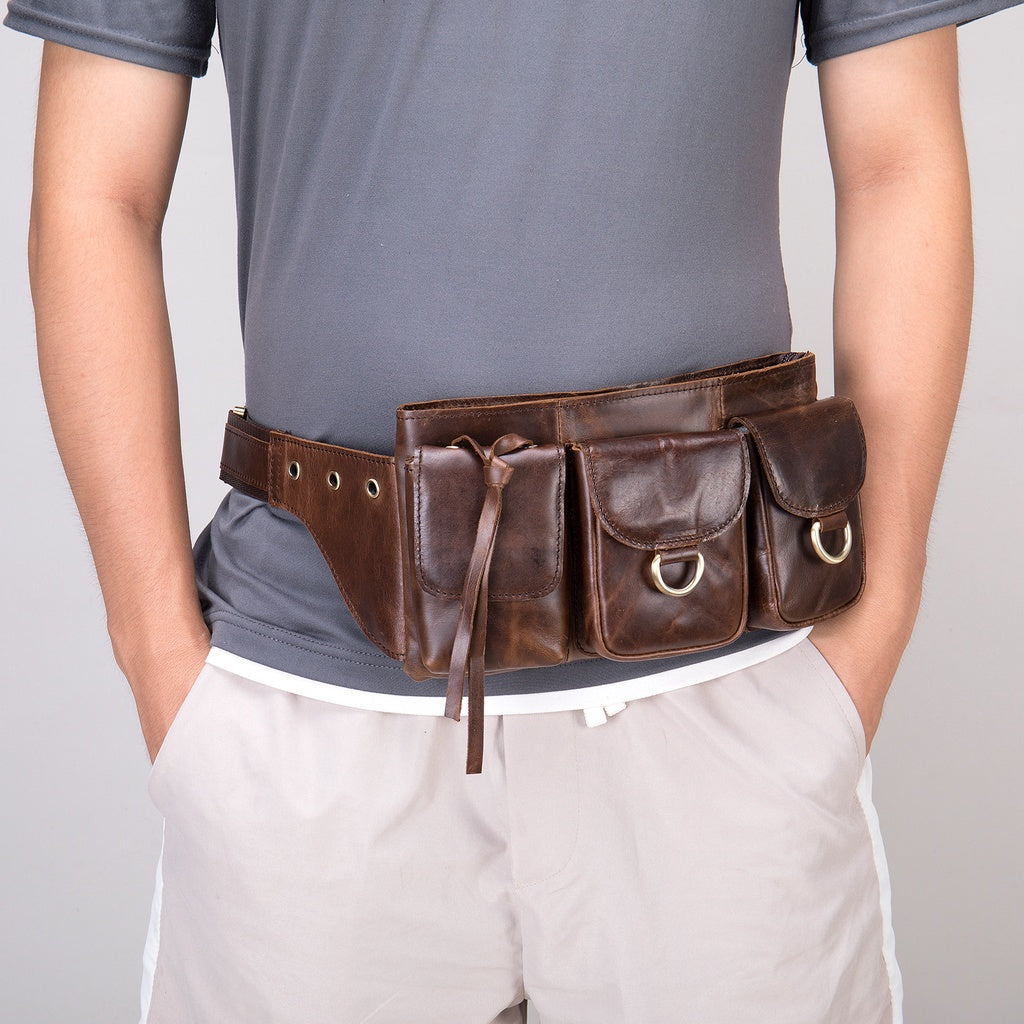 Men's Genuine Leather Waist Bag Retro Full-grain Cowhide Chest Bag