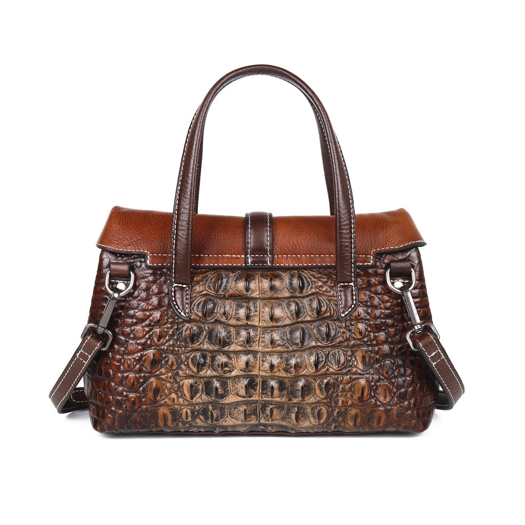 Full-grain Cowhide Women's Bag Embossed Crocodile Pattern Retro Single Shoulder Crossbody Bag