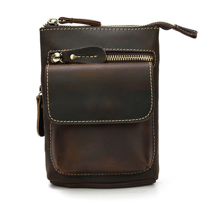 Men's Genuine Leather Waist Bag, Crazy Horse Leather Crossbody Bag, Multifunctional Belt Hanging Bag, Cowhide Phone Bag