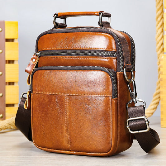 Large Capacity Crossbody Bag Genuine Leather Men's Full-grain Cowhide Business Bag