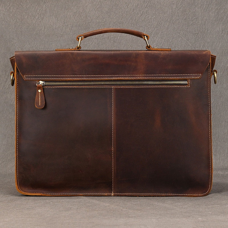 Crazy Horse Leather Briefcase Men's Shoulder Bag Full-grain Cowhide Computer Bag