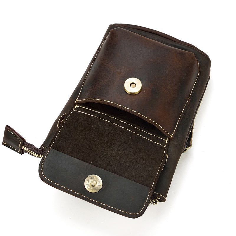 Crazy Horse Leather  Full-grain Cowhide Crossbody Bag Genuine Leather Men's Waist Bag