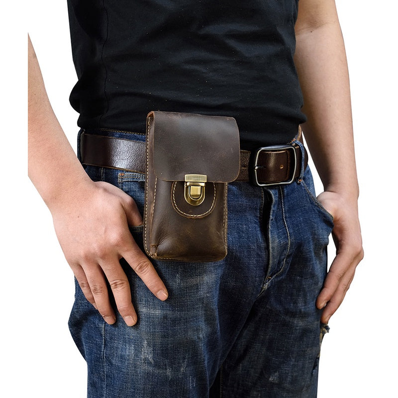 Crazy Horse Leather Waist Bag Men's Vintage Genuine Leather Belt Bag