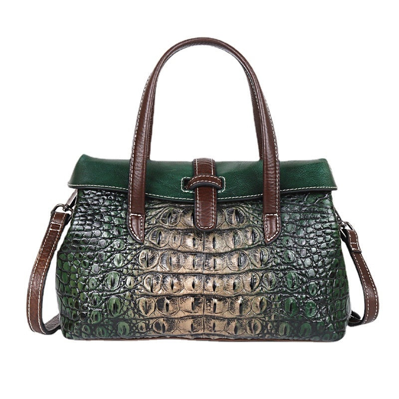 Full-grain Cowhide Women's Bag Embossed Crocodile Pattern Retro Single Shoulder Crossbody Bag