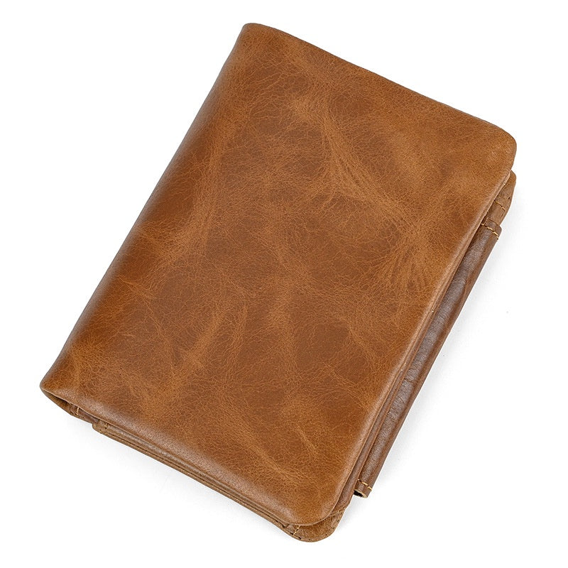 Full-grain Cowhide Trifold Short Wallet with Multiple Card Slots