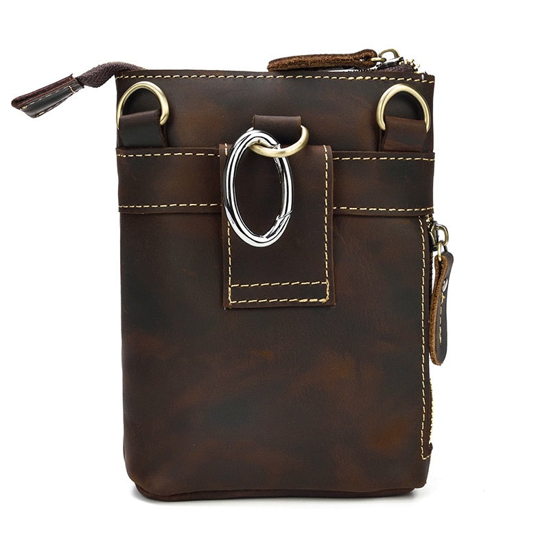 Crazy Horse Leather  Full-grain Cowhide Crossbody Bag Genuine Leather Men's Waist Bag
