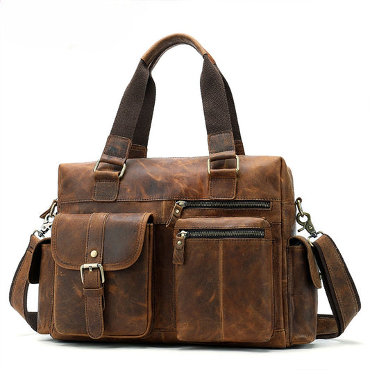 European and American Retro Travel Bag with Large Capacity Cowhide One Shoulder Handbag