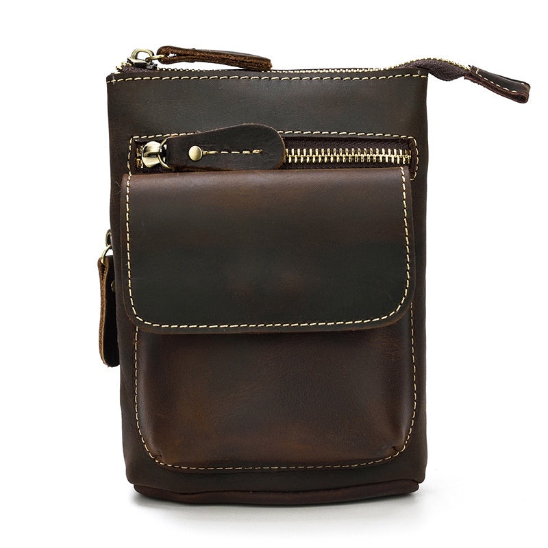 Crazy Horse Leather  Full-grain Cowhide Crossbody Bag Genuine Leather Men's Waist Bag