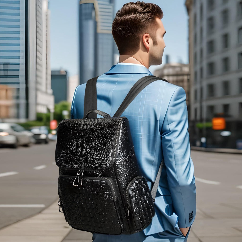 Crocodile Pattern Backpack Men's Leather Large-capacity Backpack Business Travel Bag