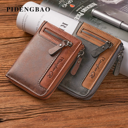Men's Wallet Zipper Leather Short Wallet