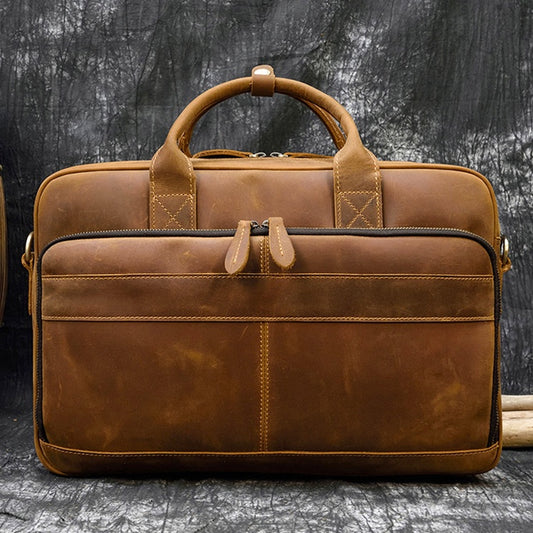 Mens' Briefcase Crazy Horse Leather Computer Handbag Business Bag