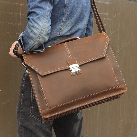 Men's Bag Crazy Horse Leather Multi functional Briefcase Single Shoulder Bag Crossbody Bag