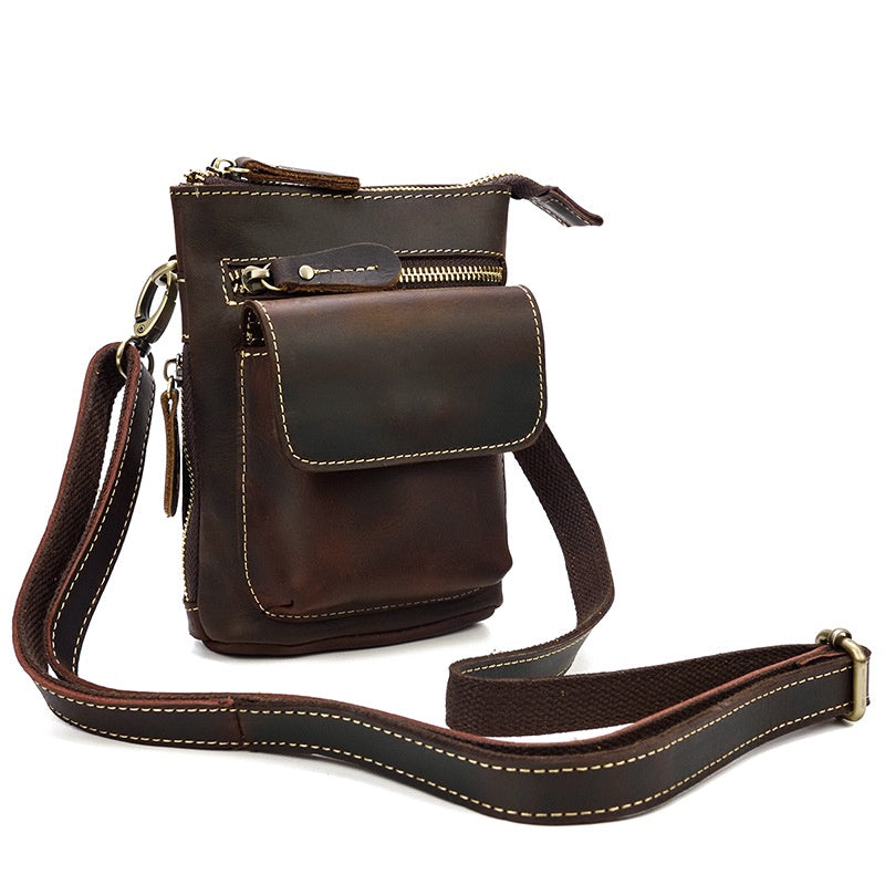 Crazy Horse Leather  Full-grain Cowhide Crossbody Bag Genuine Leather Men's Waist Bag