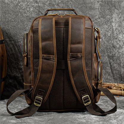Men's Backpack Crazy Horse Leather Backpack Full-grain Cowhide Computer Bag