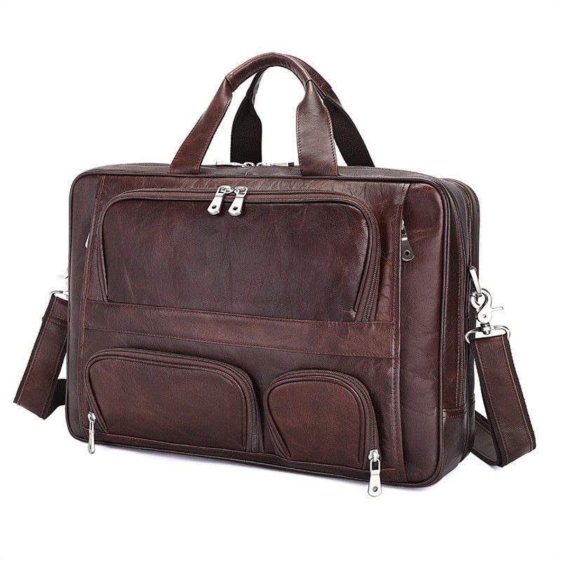 Crazy Horse Leather Crossbody Men's Handbag Cowhide Business Laptop Bag Briefcase