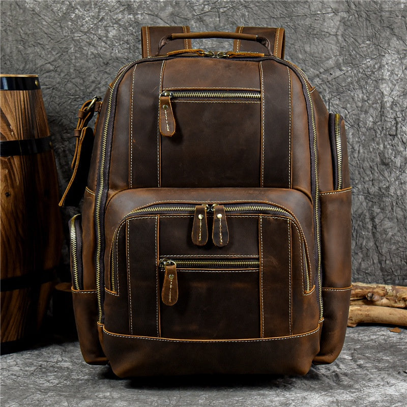 Men's Backpack Crazy Horse Leather Backpack Full-grain Cowhide Computer Bag