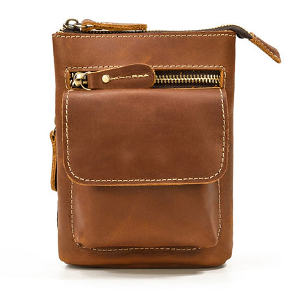 Crazy Horse Leather  Full-grain Cowhide Crossbody Bag Genuine Leather Men's Waist Bag