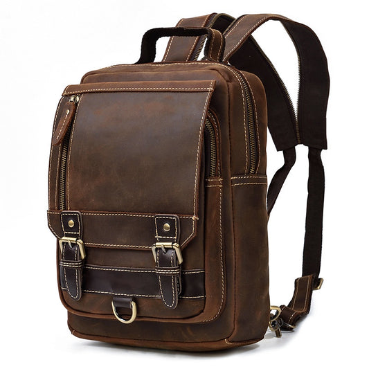 Multifunctional Leather Backpack Crazy Horse Leather Men's Shoulder Bag