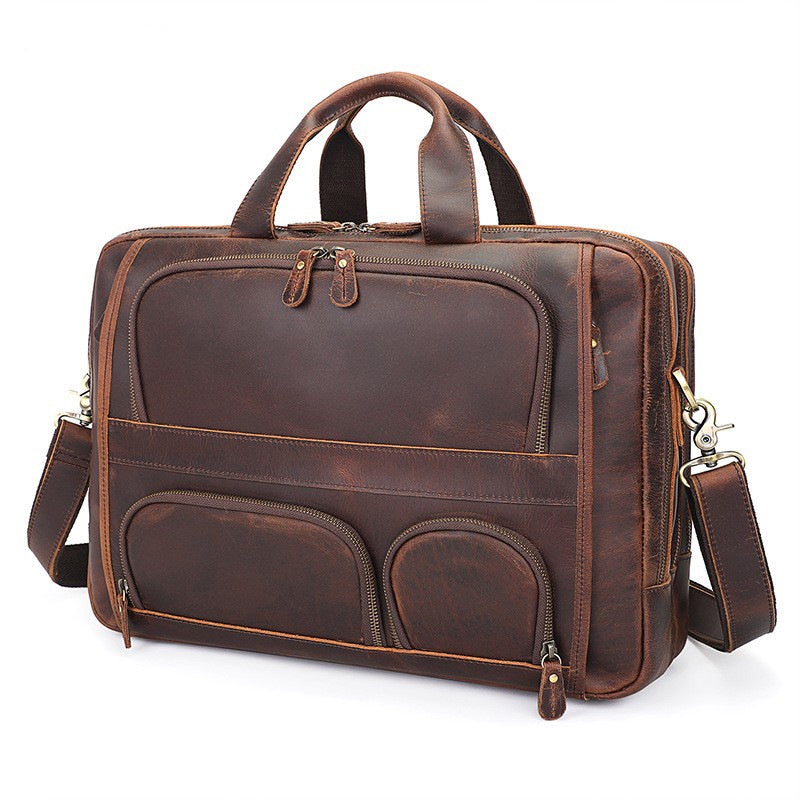 Crazy Horse Leather Crossbody Men's Handbag Cowhide Business Laptop Bag Briefcase