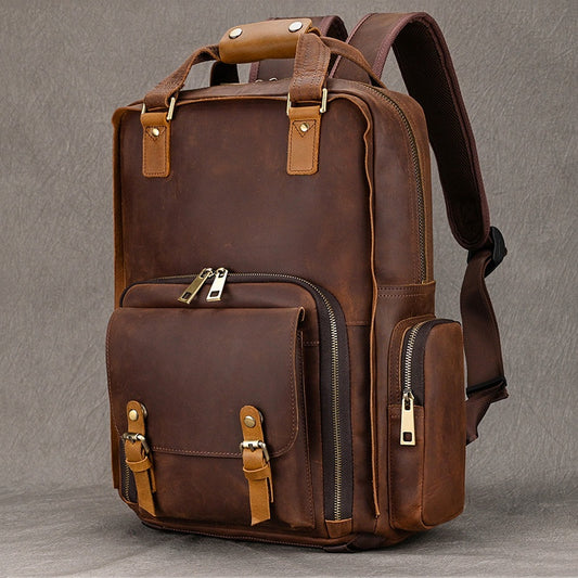 Retro Crazy Horse Skin Photography Bag Men's Large Capacity Backpack Cowhide Travel Bag