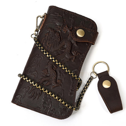 Men's Genuine Leather Embossed Dragon Pattern Multi Slot Leather Wallet