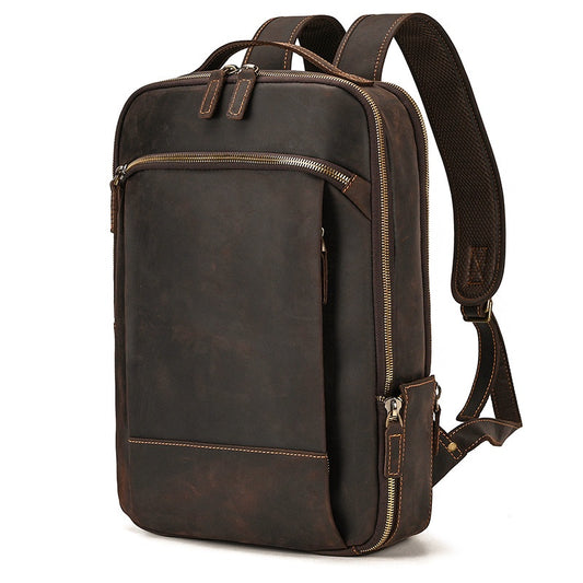 Men's  Backpack Retro Shoulder Bag Large Capacity Crazy Horse Leather Computer Bag