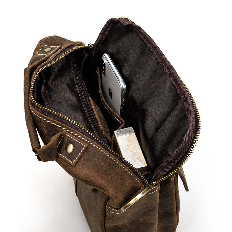 Men's Crazy Horse Leather Crossbody Bag Leisure Messenger Bag