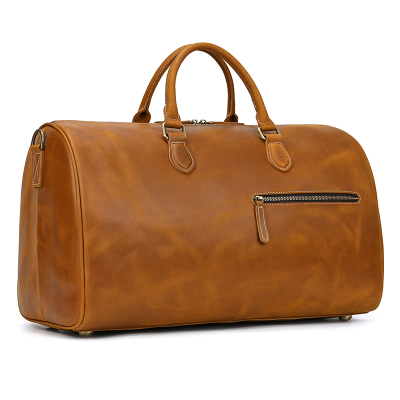 Retro Crazy Horse Leather Travel Bag Large Capacity Genuine Leather Portable Shoulder Bag Cowhide Leather Luggage Bag