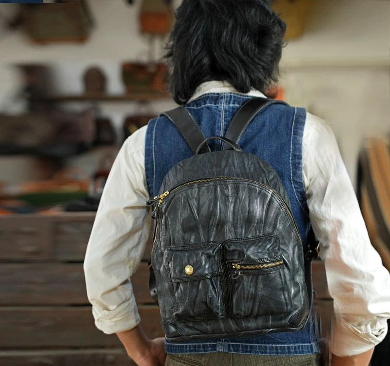 Vegetable-tanned Leather Backpacks Full-grain Horse Skin Sheep Skin Leather Backpack