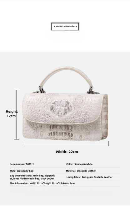 Himalayan White Crocodile Leather Women's Bag Small Square Bag Genuine Leather Handbag Messenger Bag