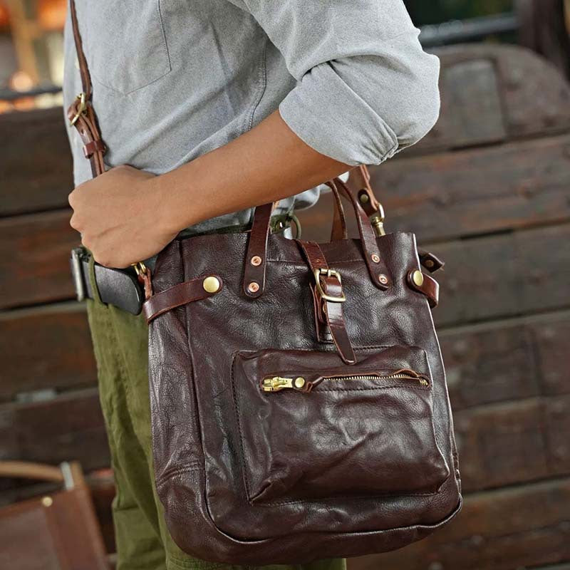 Full-grain Cowhide Leather Retro Shoulder Bag Vegetable Tanned Crossbody Bag Men and Women Casual Bag