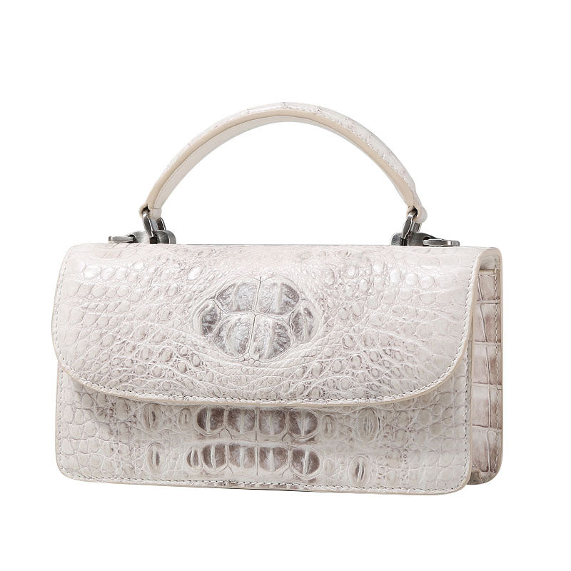 Himalayan White Crocodile Leather Women's Bag Small Square Bag Genuine Leather Handbag Messenger Bag