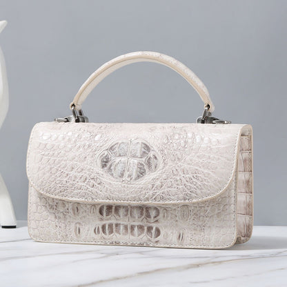 Himalayan White Crocodile Leather Women's Bag Small Square Bag Genuine Leather Handbag Messenger Bag