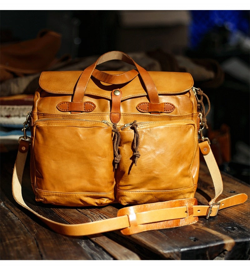 Retro Horse Leather Men's Business Briefcase Crossbody Computer Bag