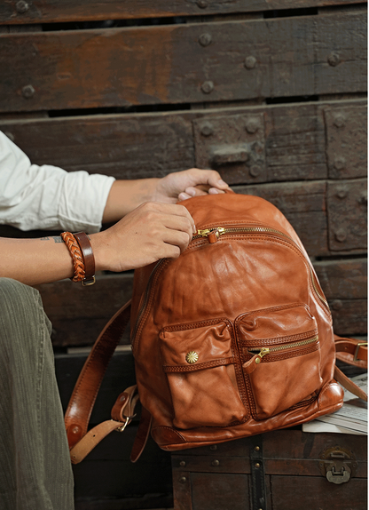 Vegetable-tanned Leather Backpacks Full-grain Horse Skin Sheep Skin Leather Backpack