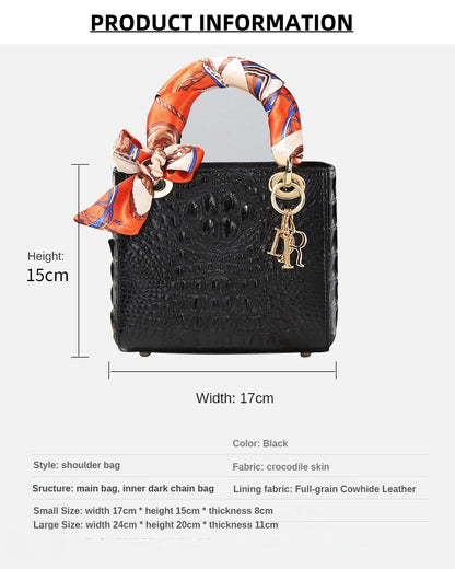 Crocodile Leather Bag Fashion High-End Diana Bag Genuine Leather Chain Portable Messenger Bag