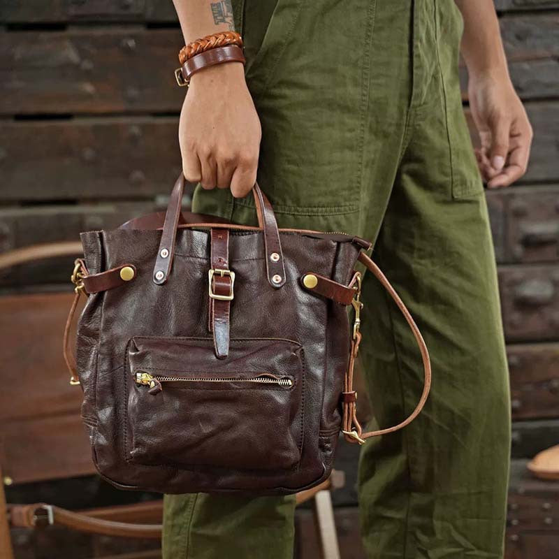 Full-grain Cowhide Leather Retro Shoulder Bag Vegetable Tanned Crossbody Bag Men and Women Casual Bag