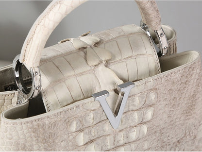 Imported Nile Crocodile Leather Messenger Bag Himalayan White Women's Bag