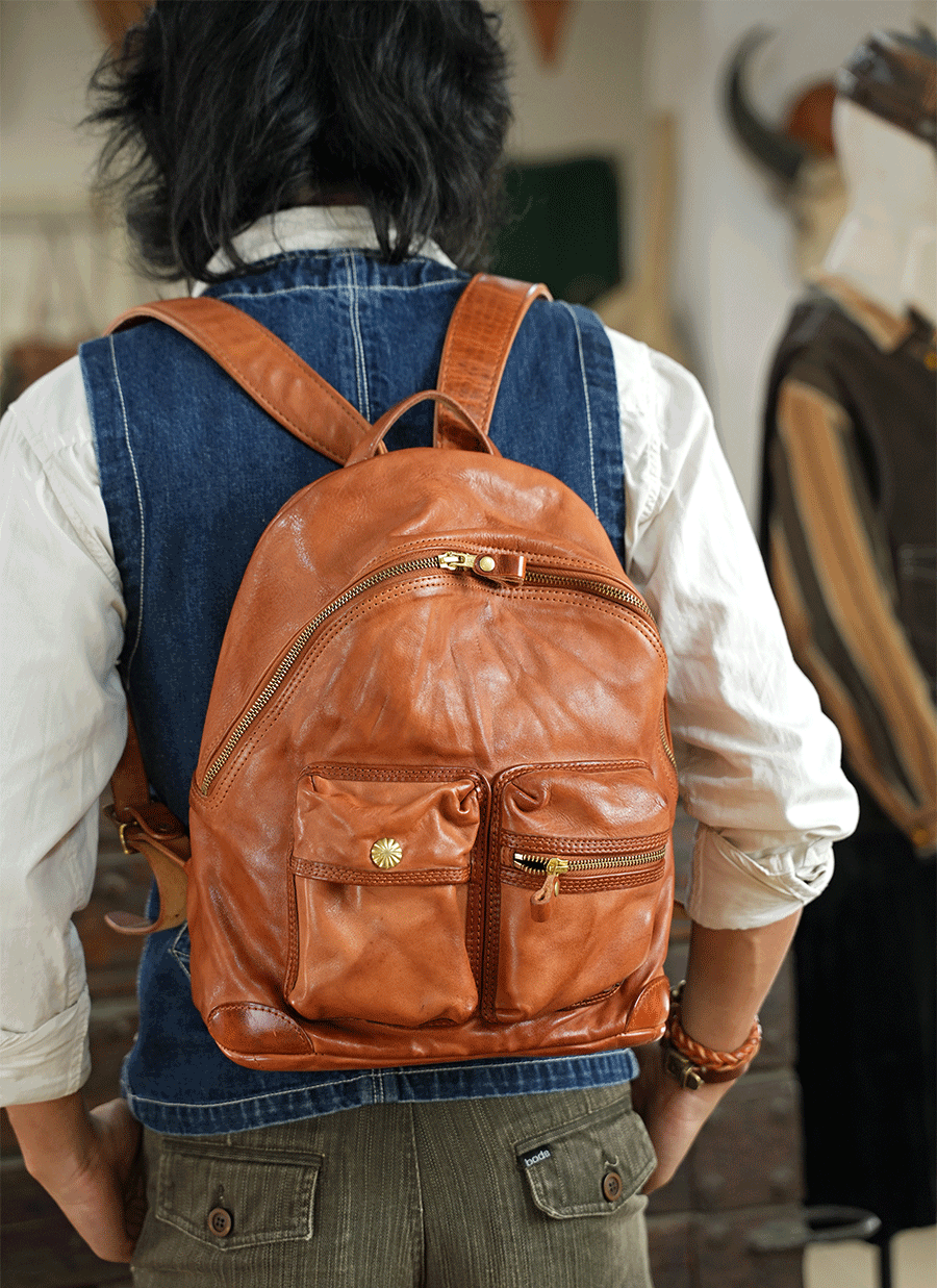 Vegetable-tanned Leather Backpacks Full-grain Horse Skin Sheep Skin Leather Backpack