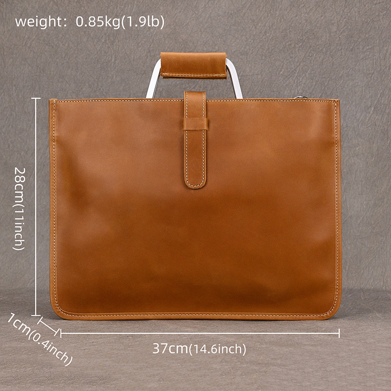 Crazy Horse Leather Bag Retro Briefcase Genuine Leather Handbag Full-grain Cowhide Leather Crossbody Bag