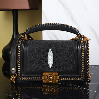 Pearl Fishskin Chain Bag Genuine Leather Crossbody Bag