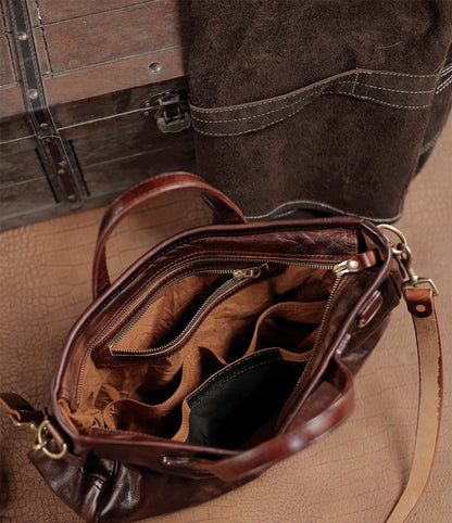 Vegetable-tanned Leather Men's and Women's Crossbody Briefcase Bag Full-grain Horse Leather Handmade Bag