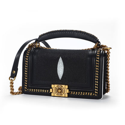 Pearl Fishskin Chain Bag Genuine Leather Crossbody Bag