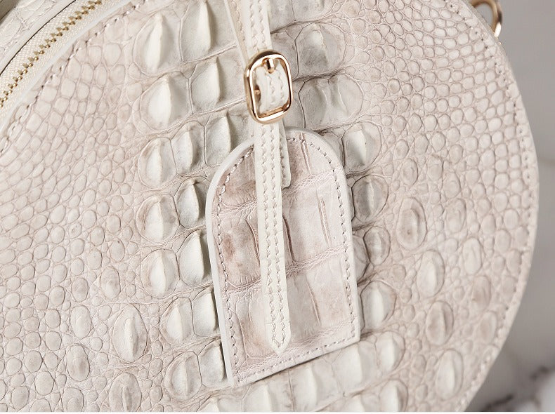 High-End Nile Crocodile Leather Small round Bag Himalayan White Women's Bag Crossboby Bag