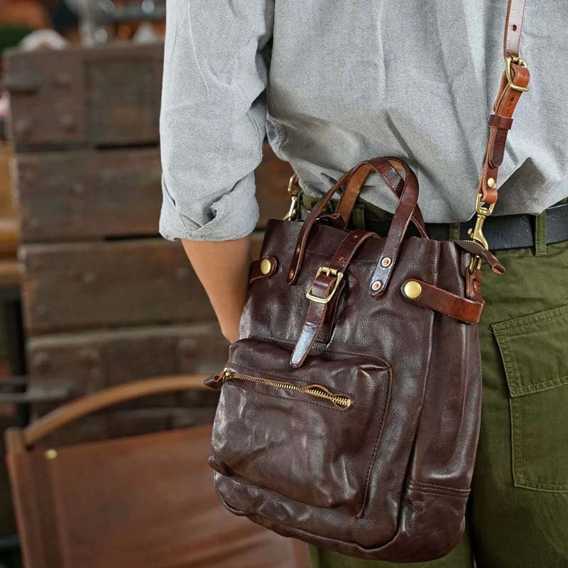 Full-grain Cowhide Leather Retro Shoulder Bag Vegetable Tanned Crossbody Bag Men and Women Casual Bag