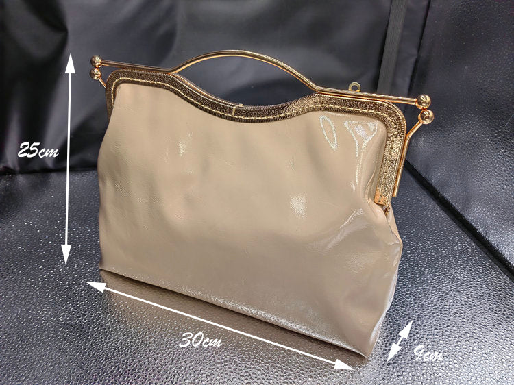 Pure Handmade Boutique Fashion Handbags Cowhide Patent Leather Big Lip Shape Mouth Gold Bag